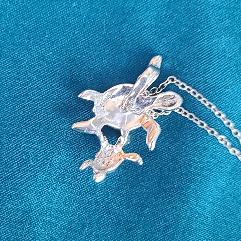 Sterling Silver Turtle Necklace | Opal | Mom and hatchling - Picture 4 of 7